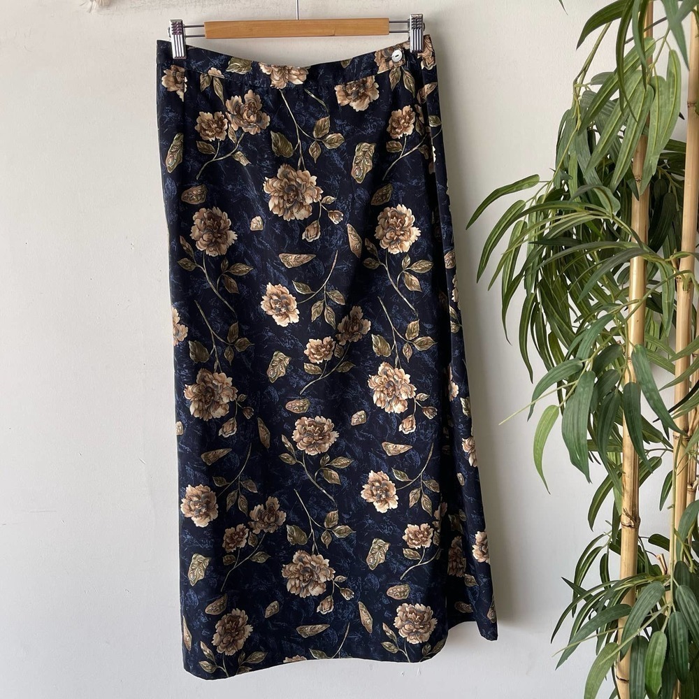 Vintage Rolling Over Skirt Womens Medium Blue Floral Boho Western Coastal Maxi